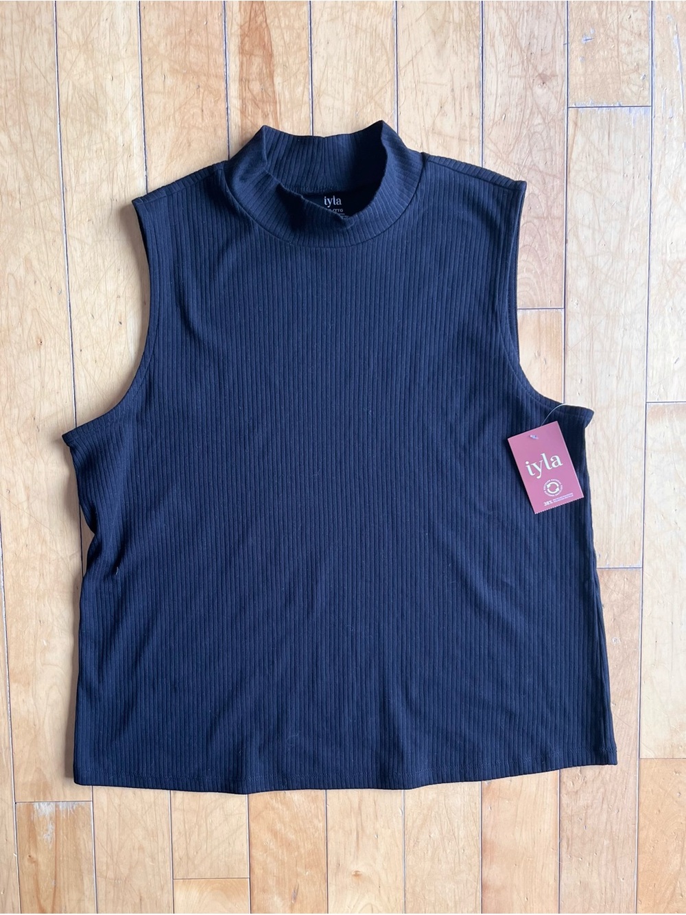 iyla Black Mock‑Neck Ribbed Sleeveless Top Size XXL